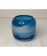Vintage Blue Swirl Round Vase 4&quot; H x 2-3/8&quot; W x 2.5&quot; D - $533.14 MXN