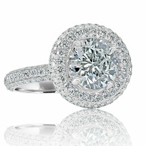 GIA Certified 3.48 TCW Halo Round Cut Diamond Engagement Ring 18k White Gold - £7,913.01 GBP