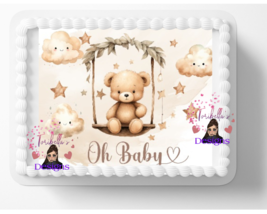 Cute Teddy Bear Edible Image Edible Baby Shower Cake Topper Sticker DIY ... - £11.12 GBP+