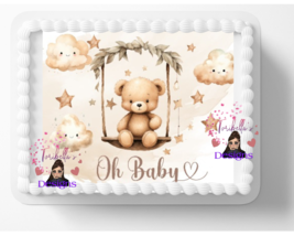 Cute Teddy Bear Edible Image Edible Baby Shower Cake Topper Sticker DIY ... - £11.11 GBP+