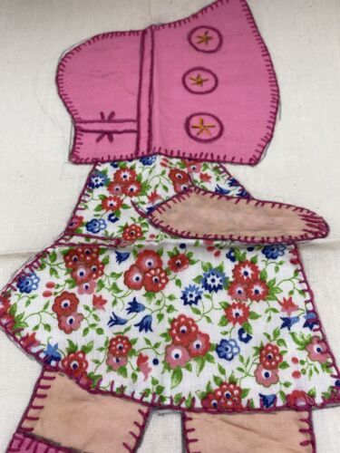Sunbonnet Sue Quilted Embroidery Square Piece Finished Add to Quilt / Fi... - $11.29