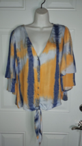 Given Kale 3/4 Double Layer Sleeve Blouse Tie Dye Button-Down Tie Front ... - £6.89 GBP