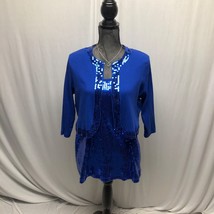 Denim 24/7 Blue Sequin Tank Top Cardigan Two Piece Set Womens Size Large... - $24.49