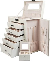 Homde 2 In 1 Huge Jewelry Box/Organizer/Case Faux Leather With, White Wood Grain - £50.89 GBP