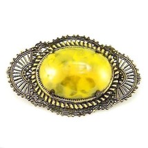 Vintage RETRO Brooch Large Art Deco Filigree Mustard Yellow Stone  1920S - $951.50 MXN