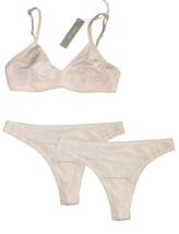 Everlane Size XS Supima Cotton Blend Bralette &amp; 2 Thongs Pale Pink - £43.24 GBP