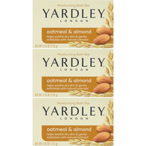 Lot of 3 Yardley London OATMEAL &amp; ALMOND Bar Soap Soaps 4.25 oz Soothes Dry Skin - £12.55 GBP