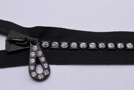 4&quot; Separating Zipper - Black Large Rhinestone Swarovski® Crystals U001.18 - £12.56 GBP