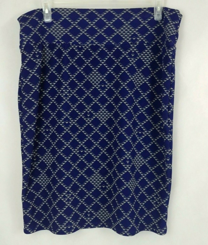 LuLaRoe Cassie Pencil Skirt Dark Blue With Gray Diamond Design Size 3XL - $10.88