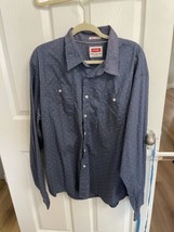 Wrangler Button Up Shirt Mens Blue White Accents Western Long Sleeve 2XL VTG Tag - £8.13 GBP