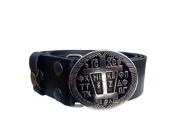 Genuine Leather Metal Buckle Angelic Schema Design Greek Orthodox Monk Belt - $119.54