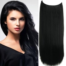 Halo Clip in Hair Extensions 18 Inch Black Real Human Hair Straight Hairpiece - £24.41 GBP