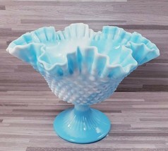 Fenton Glass Hobnail 8.75&quot;  Baby Blue Slag Swirl Milk Glass Compote Bowl - $51.30