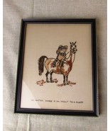 Fun Vintage Humour, Horse &amp; Rider Ebroidered Framed Picture - $57.34