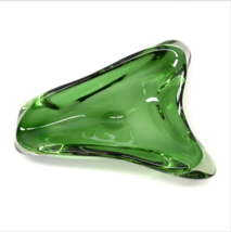 Vintage Green Triangular Shape Art Glass Trinket Candy Dish Decorative B... - $34.62