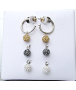 NEW On Card Sterling Silver Hoop Earrings w/ 3 Rhinestone Dangle Beads - $14.80