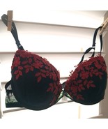 Delicates bra 38B heavily embroidered black red lace underwire flowers f... - $35.08 CAD