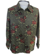 Robert Louis Women L/S dress shirt brocade floral sz XL Silk blend black... - £15.63 GBP