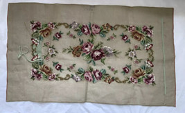 Needlepoint Seat Bench Pillow Cover Flowers Roses Floral -Unfinished Incomplete - £55.38 GBP