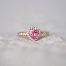 3 Ct Heart Cut Pink Sapphire Halo Cz Diamond Engagement Ring 14K Yellow Gold FN - £97.62 GBP