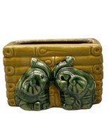 Vintage Majolica Ceramic Elephants &amp; Bamboo Planter Trunks Up 5&quot; x 2&quot; Gr... - £8.03 GBP