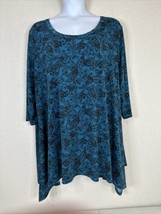Woman Within Scoop Neck Swing Top Blue Paisley 3/4 Sleeve Womens Plus 4X (34/36) - £15.46 GBP