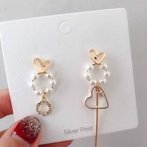 Trendy Simulated-pearl Geometric Women Dangle Earrings Sweet Love Pearl Asymmetr - £6.89 GBP