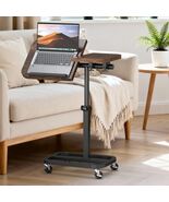 Stylish Brown Portable Laptop Desk with Wheels - Adjustable Height & Tilt Top - $73.21