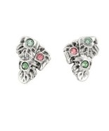 UNO de 50 Wild Bush Bezel Set Crystal Leaf Stud Earrings, Silver/Pink, NWT - $2,211.42 MXN