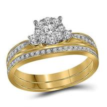 14kt Yellow Gold Womens Round Diamond Bridal Wedding Engagement Ring Band Set 5/ - £823.97 GBP