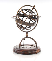 7&quot; X 7&quot; X 11&quot; Brass Armillary With Compass On Wood Base - $211.41