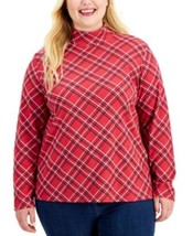 MSRP $15 Karen Scott Houndstooth Mock-Neck Top Red Size 1X - £5.54 GBP