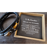 Joycuff Handmade Genuine Leather Bracelet With Tigers Eye Stones and 8 B... - $19.82