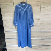 Vintage Gilligan Omalley Robe Blue Velvet Lace Ruffle Half Zip Pockets (... - $18.49