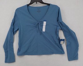 Arizona J EAN Co Womens Shirt Sz Xxl Coronet Blue Shirred Tie Front Long Sleeve - £13.45 GBP