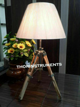 NAUTICAL ANTIQUE BROWN TRIPOD TABLE SHADE LAMP BROWN STAND HOME DECORATIVE - £47.37 GBP