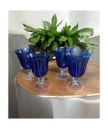 Vintage Cobalt Blue Glasses Wine Water Heavy Regency Hand blown Set of 4 - $577.25 MXN
