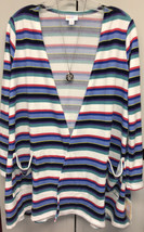 NWT LuLaRoe Small White Blue Pink Green Black Striped Caroline Cardigan Sweater - £27.63 GBP