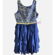 Bloome Girls Fit &amp; Flare Dress Blue Gray Floral Sequin Ruffle Belted Zip... - $35.62