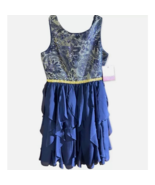 Bloome Girls Fit &amp; Flare Dress Blue Gray Floral Sequin Ruffle Belted Zip... - £28.05 GBP