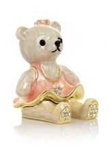 Keren Kopal Pink Teddy Bear hand made Trinket box Decorated &amp; Austrian C... - $40.19