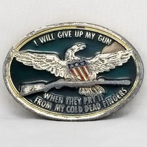 Vintage Belt Buckle American Bald Eagle With Shield Holding Rifle I Will Give - £15.79 GBP