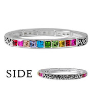Multi Color Crystal Studded Stretch Bangle White Gold - £12.90 GBP