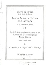 Geology of Certain Areas in Mineral Hill and Warm Springs Mining Districts Idaho - £16.44 GBP