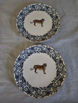 Williams Sonoma Palace Thai Bengal Tiger Set of 2 Dinner Plates Blue Orn... - $70.13