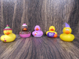 5 Rubber Ducks Mini Cake Topper Bath Pool Tub Toy Party Mix Oriental Tra... - $7.91