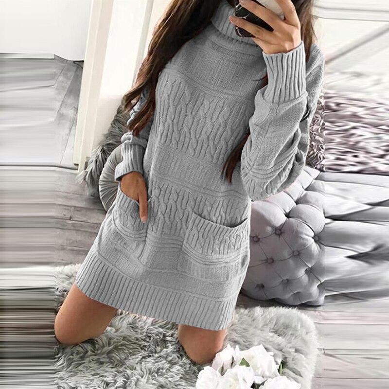 Casual Front Pockets Knitted Sweater Dress Item image 6