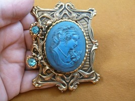 CL47-22) Meditative Woman Lady Blue Cameo Brass Frame Pin Pendant Jewelry Brooch - £32.12 GBP