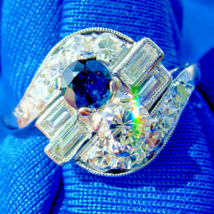 Earth mined Diamond Sapphire Deco Engagement Ring Vintage Toi et Moi setting - £5,185.18 GBP