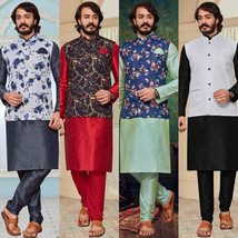 Kurta Pajama &amp; Modi Jacket ethnic Embroidery Wedding fashion Wear Jacqua... - £43.35 GBP